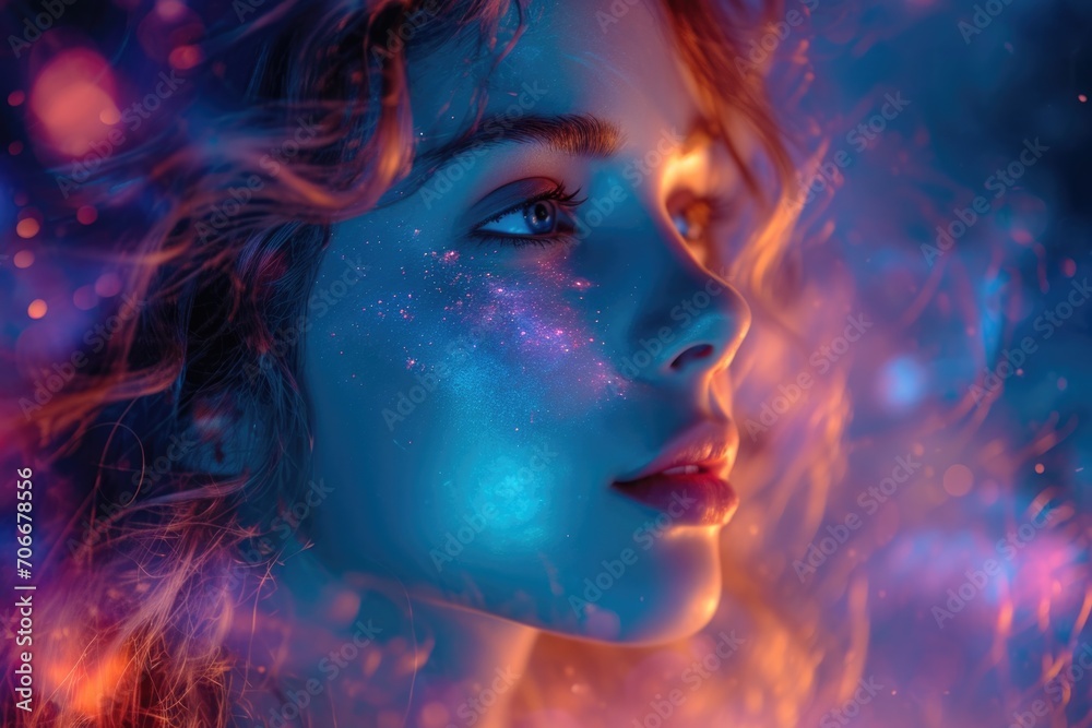 beautiful fantasy abstract portrait of a beautiful woman double exposure with a colorful digital paint splash or space nebula beautiful fantasy abstract portrait of a beautiful woman double exposure with a colorful digital paint splash or space nebula