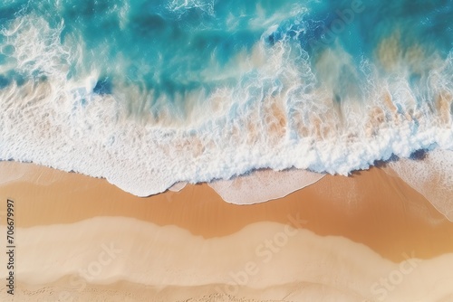 Sea waves on beach sand. Top view