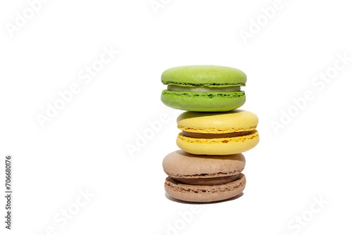 Macaroon macaron, front view on white background cutout file. Sweet macarons