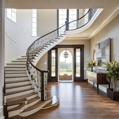 Foyer with curved staircase