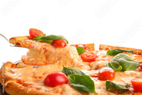 Delicious hot pizza slice w...