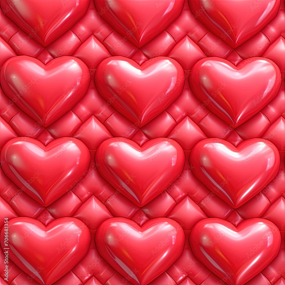 3D illustration of puff hearts for valentines day card