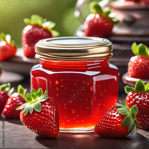 strawberry jam in a glass jar isolated on white