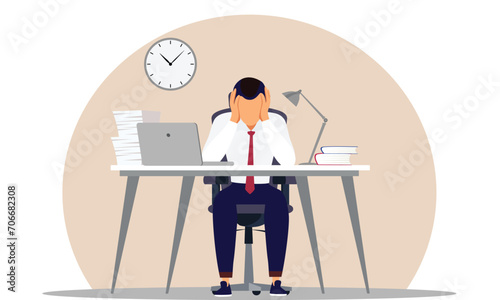 Worried Employee for Project Miss Deadline and Stressed Employee for Project Deadline with Stressed Employee. Frustrated businessman, frustrated at desk, frustration in career, and depressed emotion