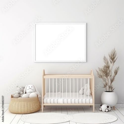 Babys Room With White Crib and Teddy Bears Generative AI photo