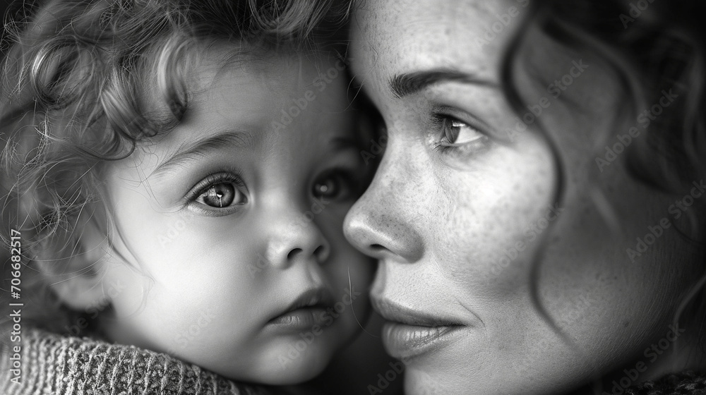 A close-up photograph capturing the tenderness of a mother's kiss on her baby's forehead, with soft focus creating a timeless and emotionally charged portrait of maternal love.