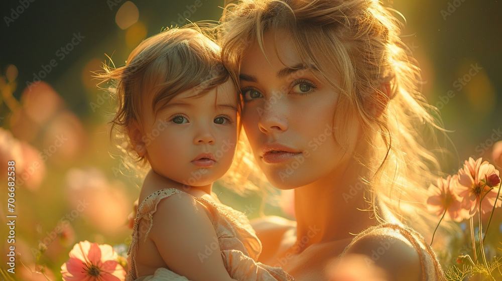 A breathtaking scene in a flower-filled garden as a beautiful mother cradles her baby, surrounded by vibrant blooms and soft sunlight, creating a magical and idyllic motherhood mom A breathtaking scene in a flower-filled garden as a beautiful mother cradles her baby, surrounded by vibrant blooms and soft sunlight, creating a magical and idyllic motherhood mom