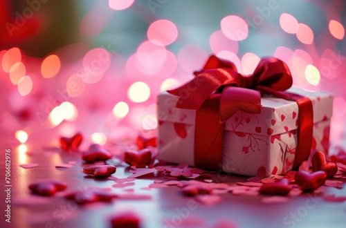 an image of a gift with hearts and red hearts around it