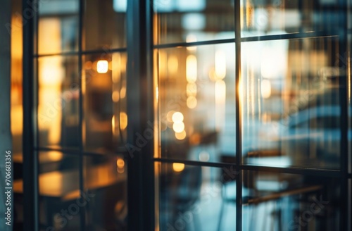 blurred glass door in interior kitchen dining room