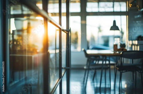 blurred glass door in interior kitchen dining room