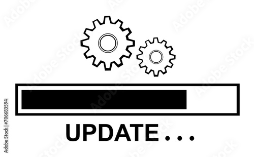 vector illustration black icon system update with gears turning and bar progress complete