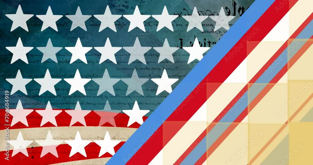 Animation of american flag stars and stripes over constitution Animation of american flag stars and stripes over constitution