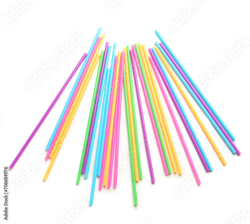 Foto Different plastic straws on white background