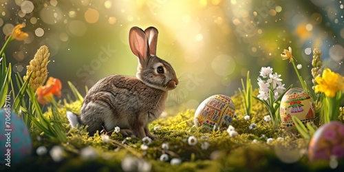 Easter card with bunny and eggs Generative AI