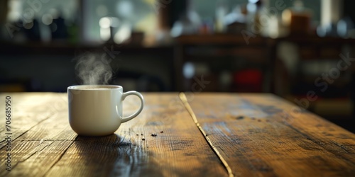 Hot drink in a cup on a wooden table Generative AI
