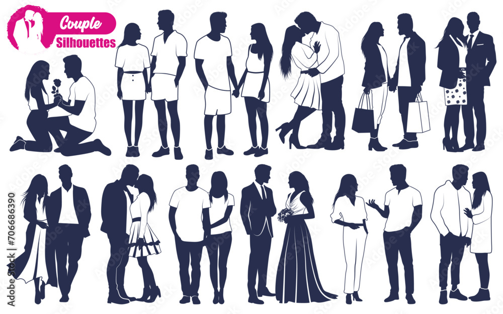 Black Romantic Couple Silhouettes vector Black Romantic Couple Silhouettes vector