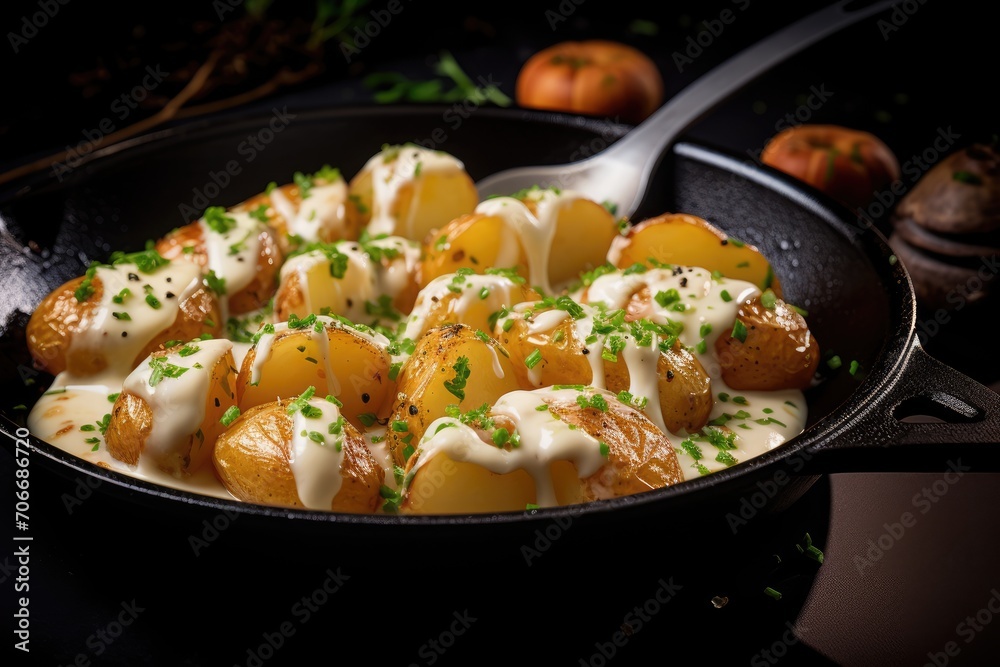 Potatoes in sauce with herbs, ready to eat. Potatoes in sauce with herbs, ready to eat.
