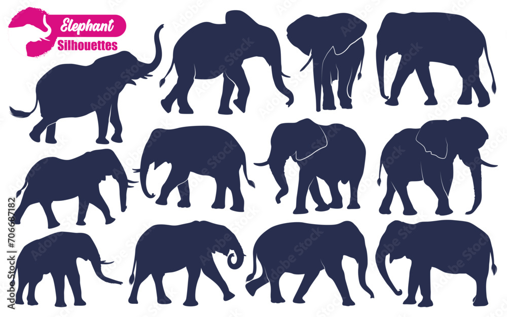 Obraz premium Animal Elephant Silhouettes vector illustration