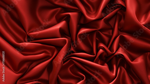 シワのある赤い布の背景。ビロード生地。