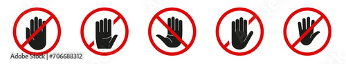 Restricted area crossed hand sign. Access denied icon photo
