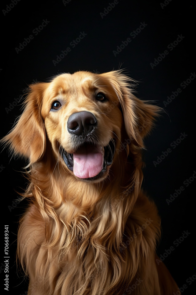 a playful golden retriever in plain isolated background