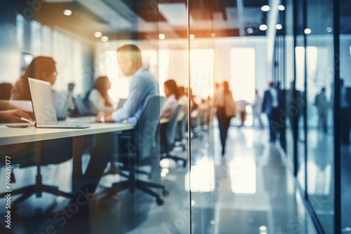 Business office with blurred people casual wear, with blurred bokeh background