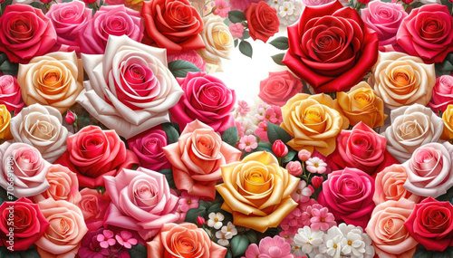 Beautiful roses background  top view. Valentine s Day celebration. Generative ai.