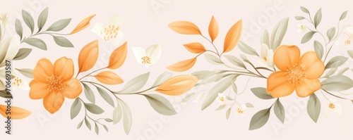 Tangerine pastel template of flower designs with leaves and petals