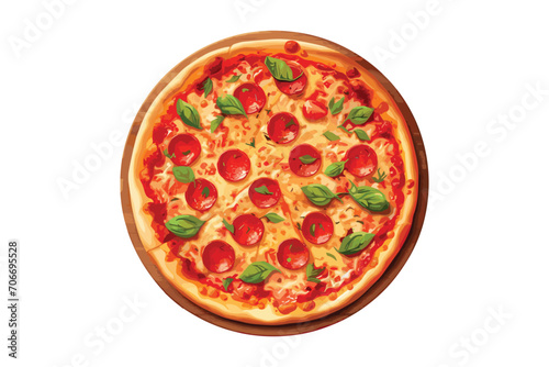 pepperoni pizza, top view, menu, vector illustration isolated on white background