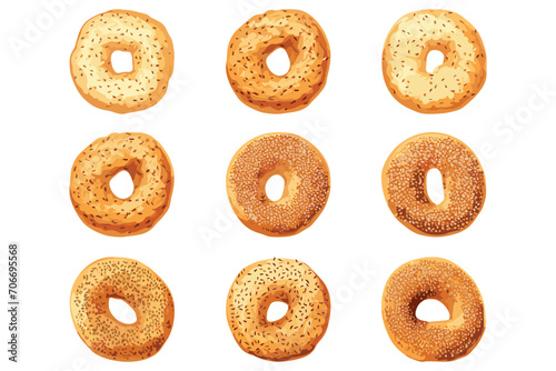 Set of doughnut desserts with chocolate cream icing and sprinkles, cafe bakery, menu, vector illustration isolated on white background