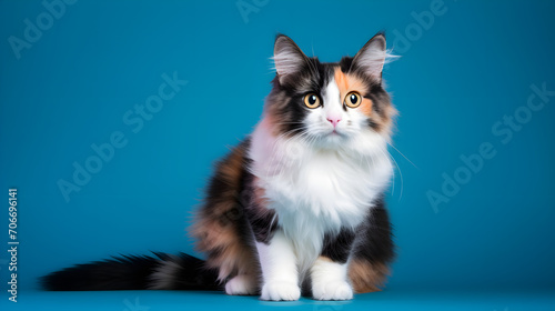 Tricolor cat on isolated background