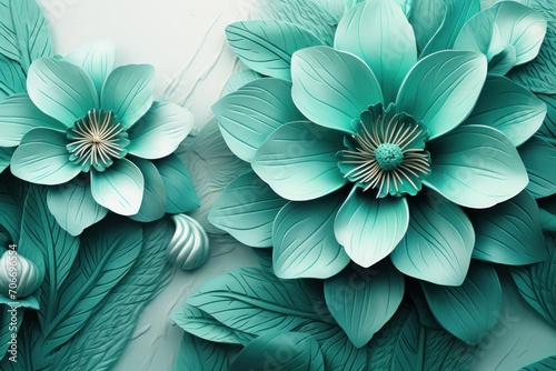 Teal pastel template of flower designs with leaves and petals