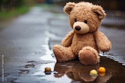 Abandoned Teddy Bear in the Rain