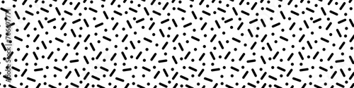 Fabric memphis sticks and dots seamless pattern. Black and white simple modern design with repeats in 90s graphic style with chaotic vector textures.
