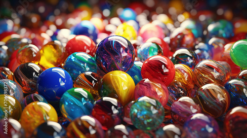 Colorful kids game toy antique marbles ball glass background photo
