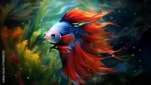 Colorful fighting aquarium fish swimming picture  © DolonChapa