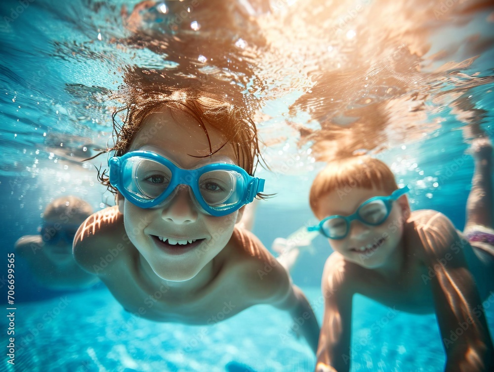 Children diving in pool.