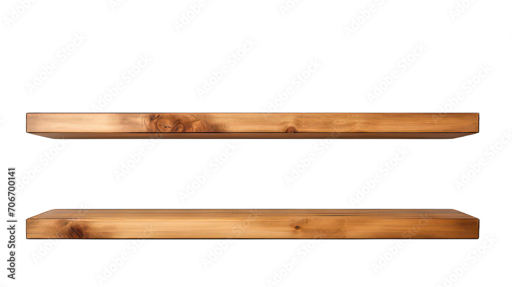 Wooden shelf isolated on white created with Generative AI