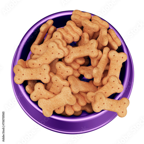 3D Purple Pet Bowl with Biscuits and Transparent Background