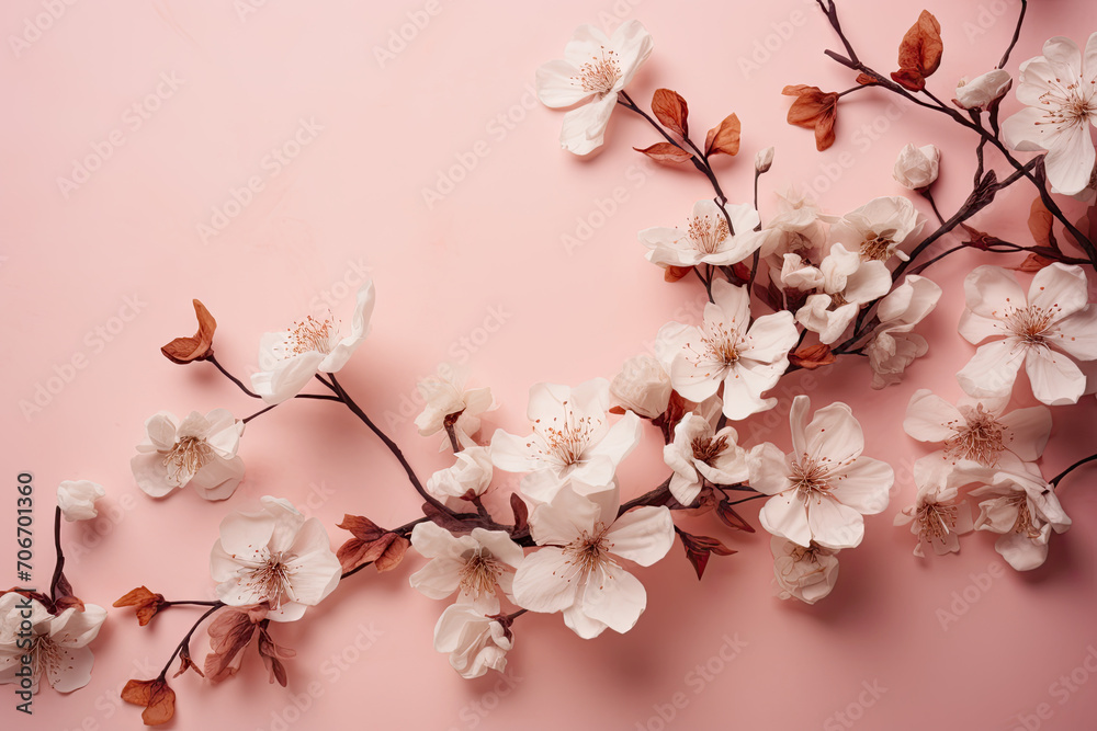 Obraz premium Spring apricot flowers on pink background, Valentine and Easter day pastel card