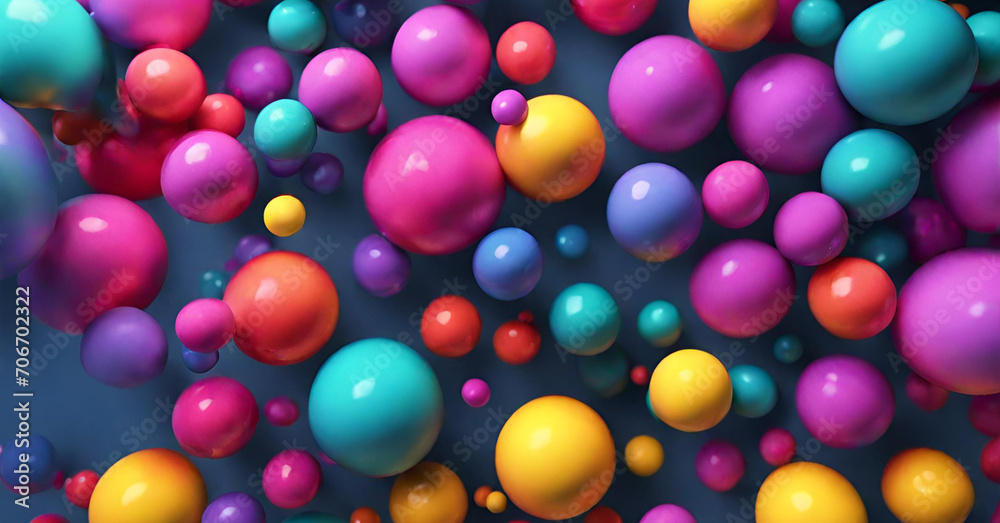 Organic Motion Masterpiece: 4K Top-View Animation with Rainbow Spheres and Balls