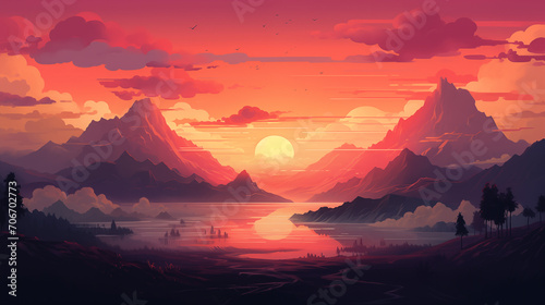 Lo-fi sunset in the mountains