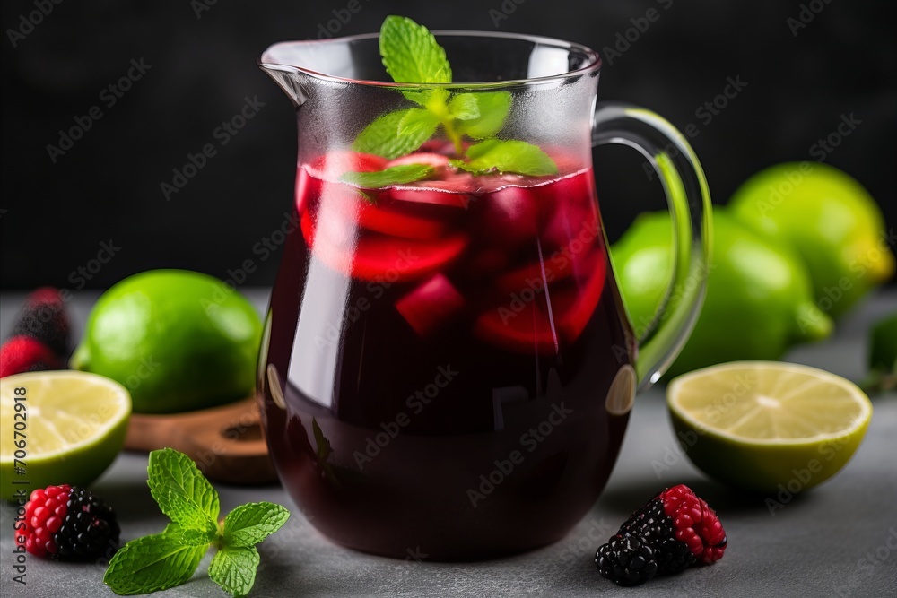 Berrylicious Refreshment. Fresh and Flavorful Jug Drink with Colorful Berries with copy space Berrylicious Refreshment. Fresh and Flavorful Jug Drink with Colorful Berries with copy space