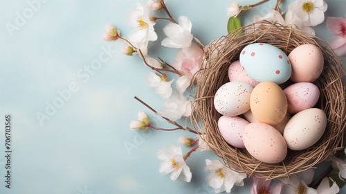 Spring background, Greeting card for Easter. top view, copy space