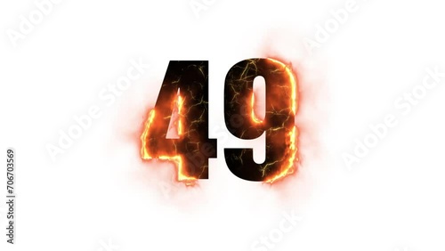 Number 49 is on fire with alpha channel, numbers are on fire, number forty nine, isolate photo