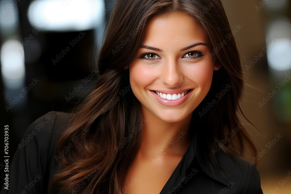 Fototapeta premium Confident and Energetic Young Woman Excelling in a Job Interview with Plenty of Space for Text