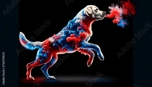 Playful Labrador in Red  White  and Blue Smoke Art