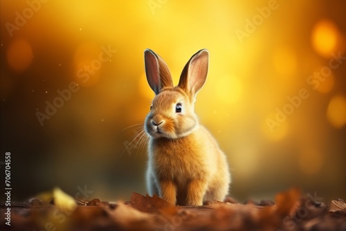 Adorable fluffy rabbit sitting and looking at the camera with copy space. Easter © chelmicky