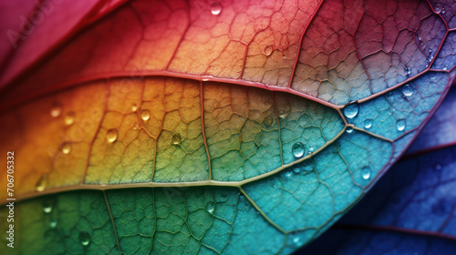 Vivid Rainy Rainbow Leaves  Macro Shot of Multicolor Plant Foliage Dotted with Rain  Excellent for Wallpaper