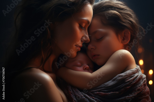 A mother and her newborn sharing a tender moment, illustrating the beauty of maternal love and connection. Generative Ai.